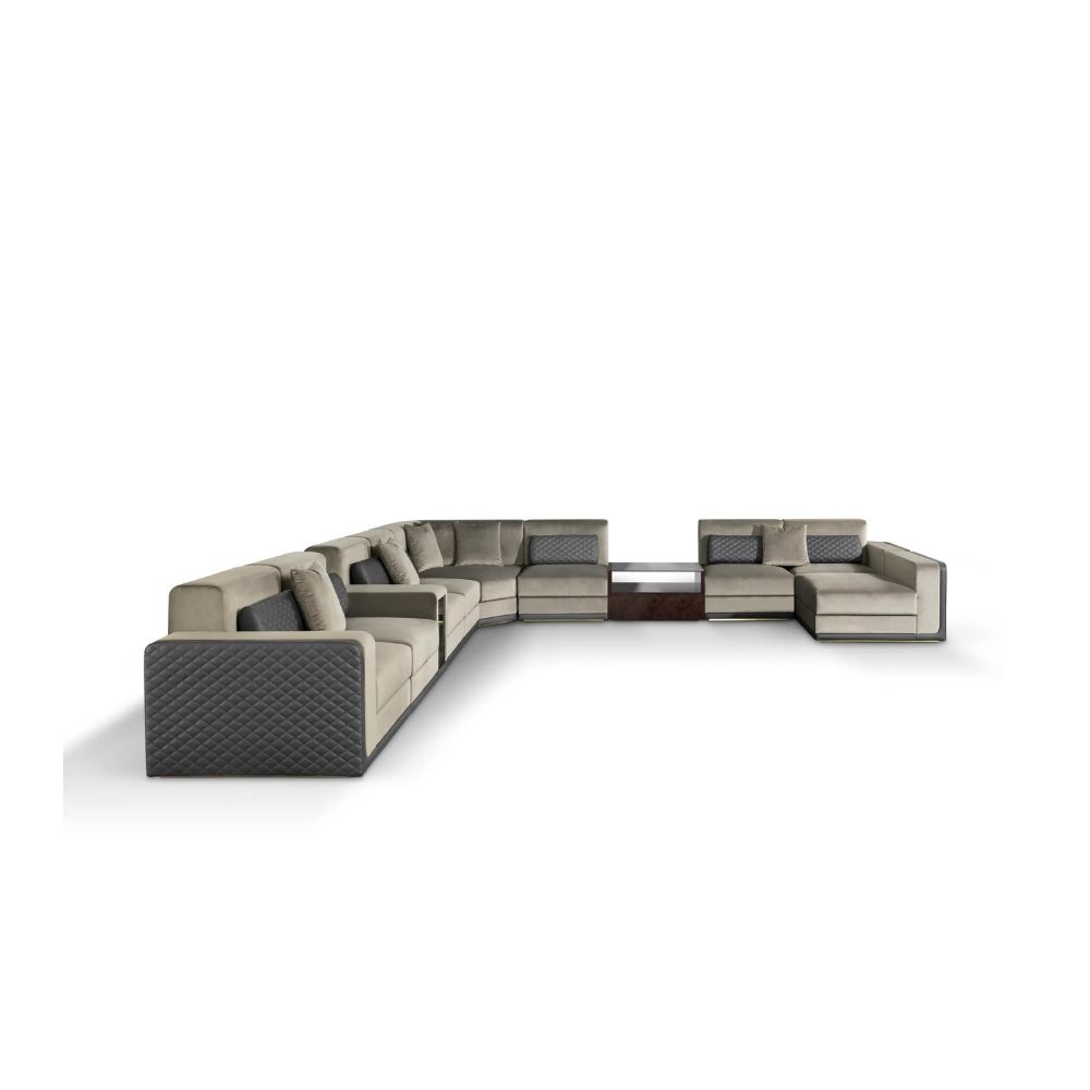 sources unlimited -  modular sofa in grey and beige with wooden details