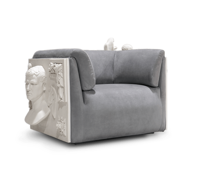 trend alert - grey armchair with sculptures