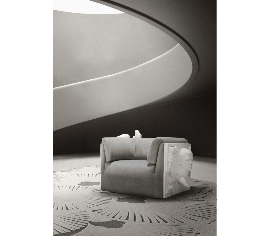 trend alert - grey armchair with sculptures