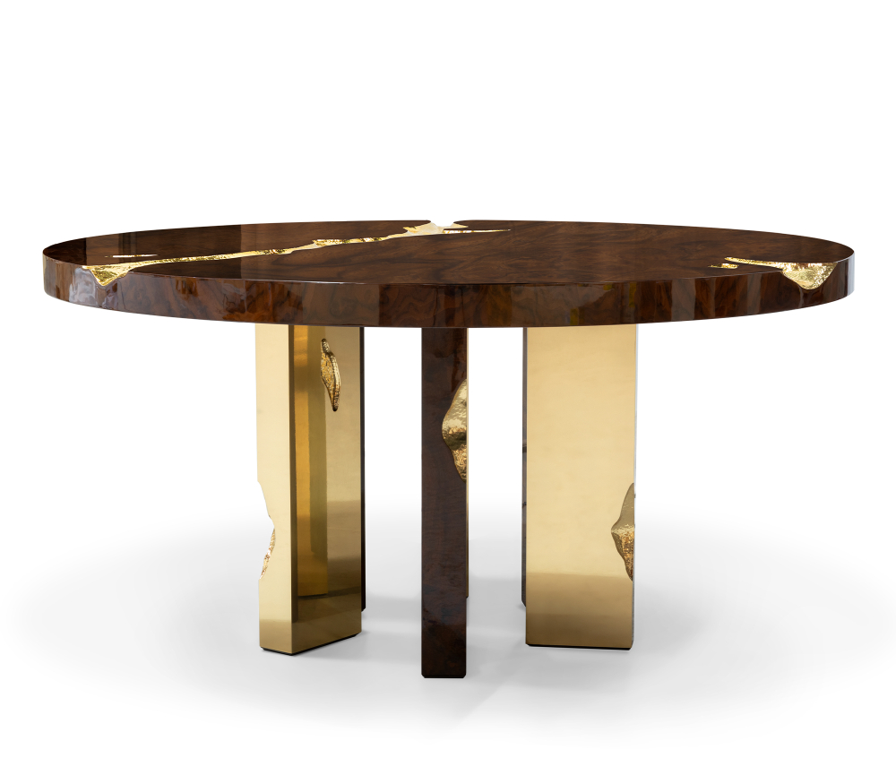 Luxury home in L.A- round black dining table with gold details