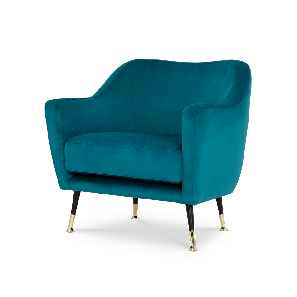 soucres unlimited - modern armchair with polished brass and glossy black legs