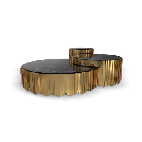 50 luxury center tables - gold center table with a a black top and a gold suspension lamp