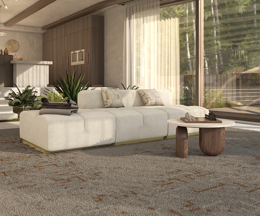 50 luxury center tables - living room with nude sofa and wooded center table