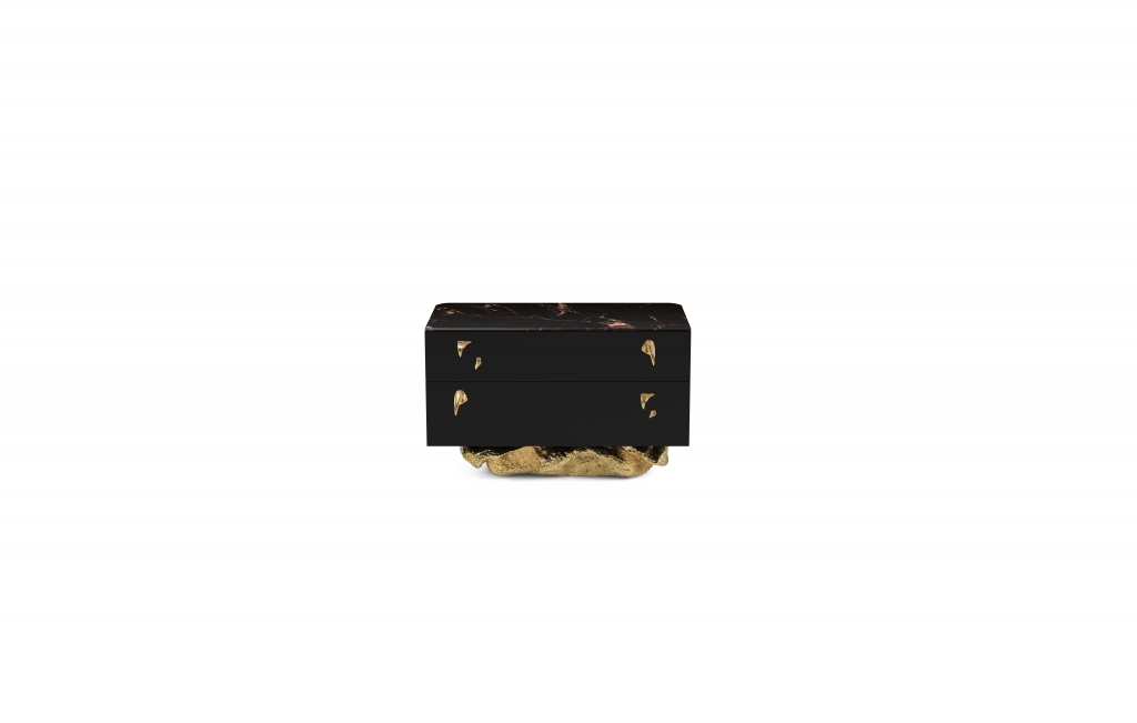 luxury bedrooms-  black nightstand with gold details