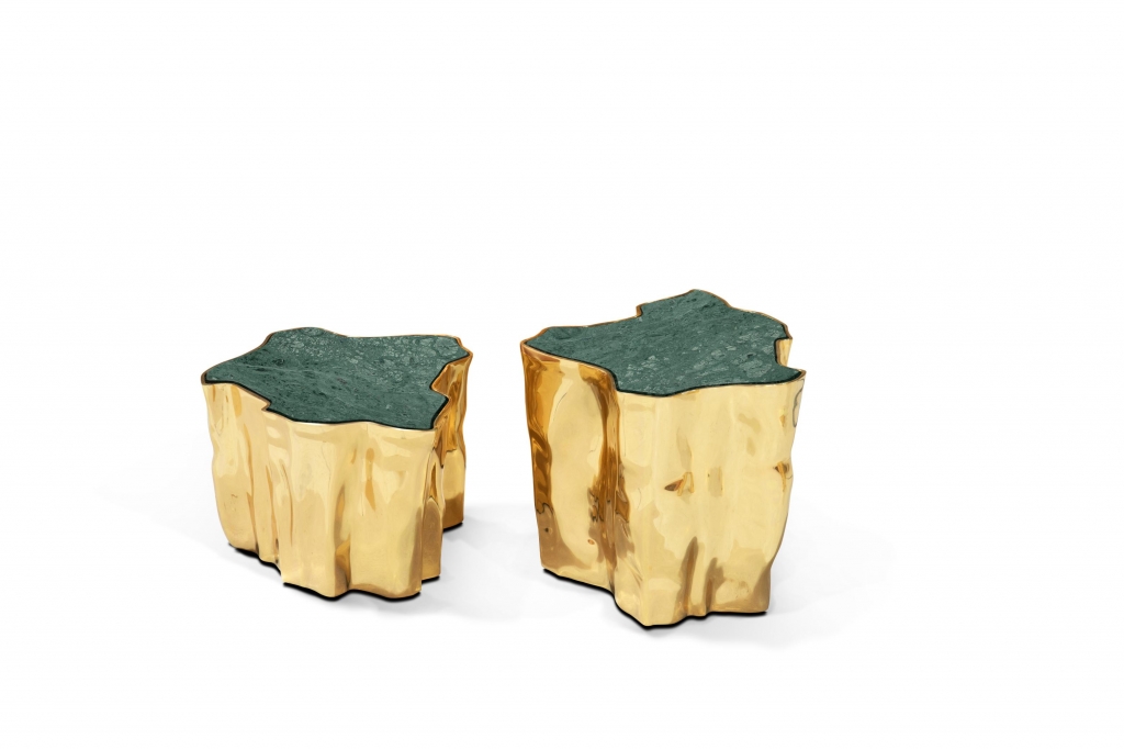 luxury home in L.A- gold and green coffee tables