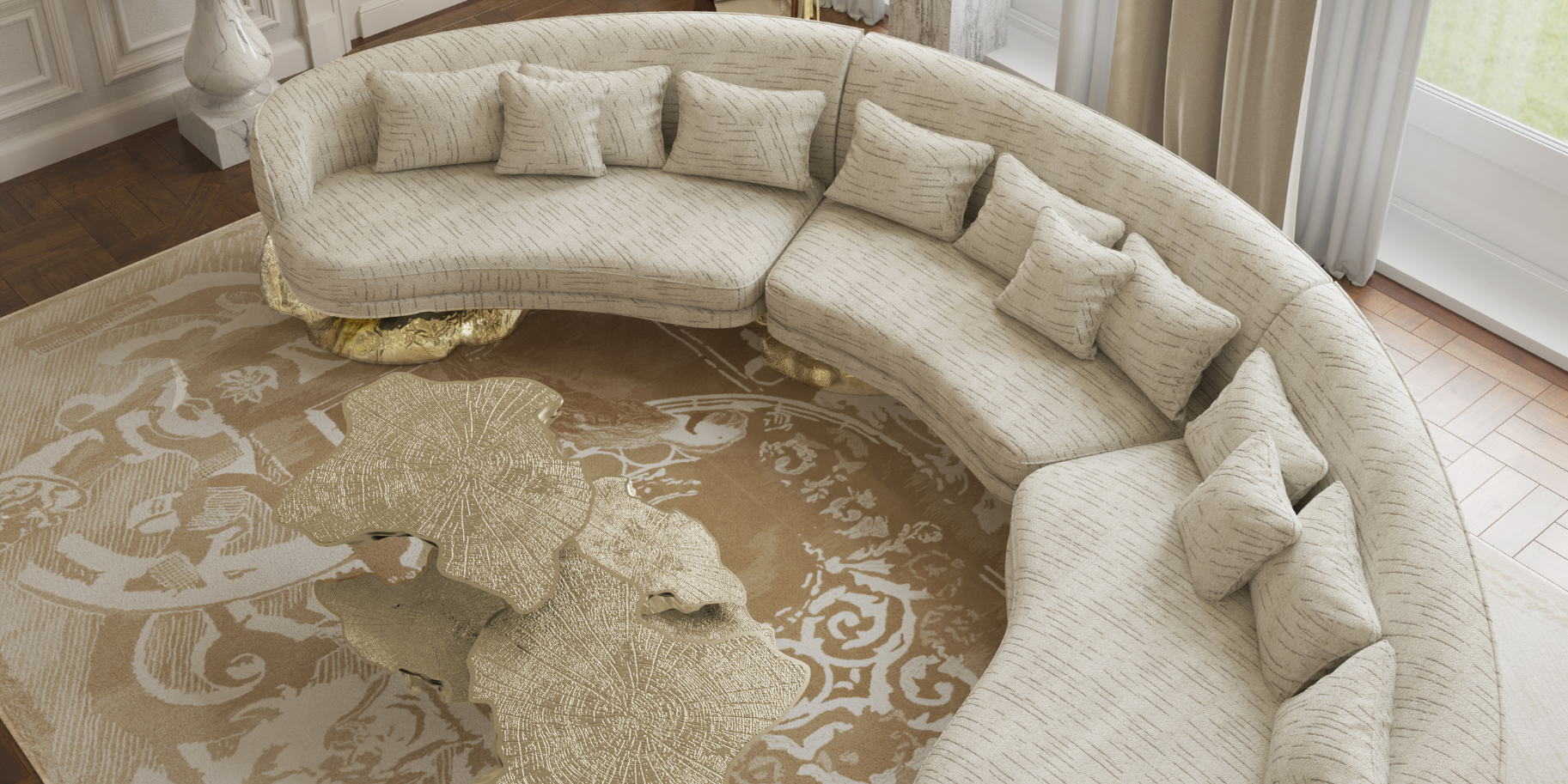 Gold Interiors in White Spaces: A Statement of Timeless Elegance