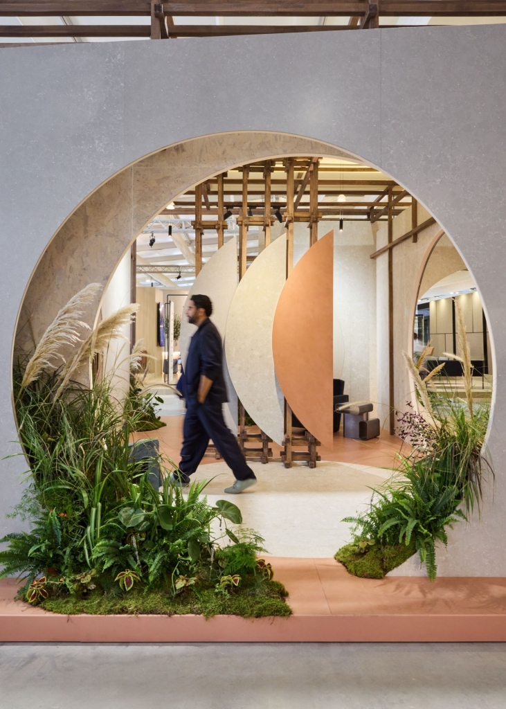 Downtown Design Dubai 2025 event view, showing a busy exhibition hall with multiple stands and visitors exploring contemporary design displays.