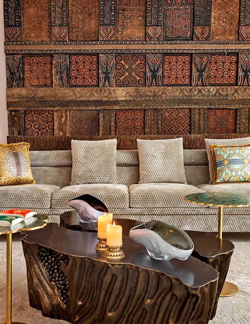 Sculptural coffee table in an ornate room, luxury interior designers in India