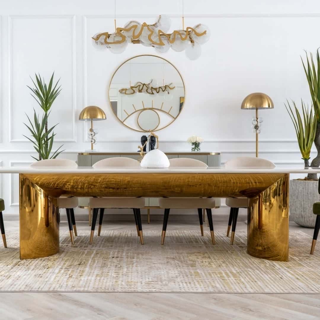 Casa Lusso showroom in Al Barsha highlighting marble details, golden accents, and boutique-style luxury interiors.