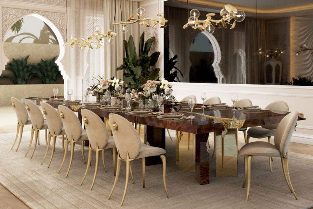 Empire dining table with monumental design defining luxury dining room furniture in an elegant interior