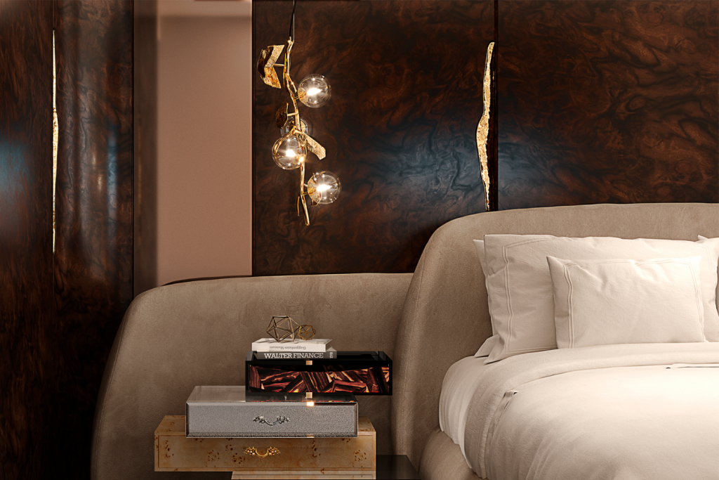 Hera Pendant Lamp bringing sculptural lighting to a luxury bedroom Middle East