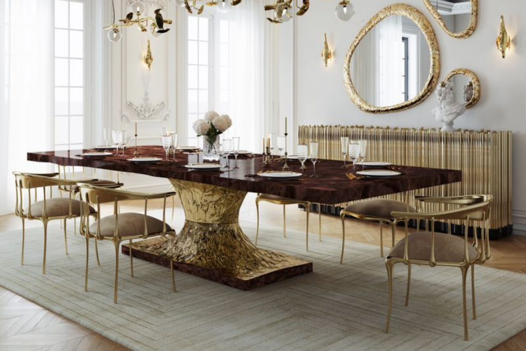 Metamorphosis dining table trends brass marble legs luxury interior by Boca do Lobo