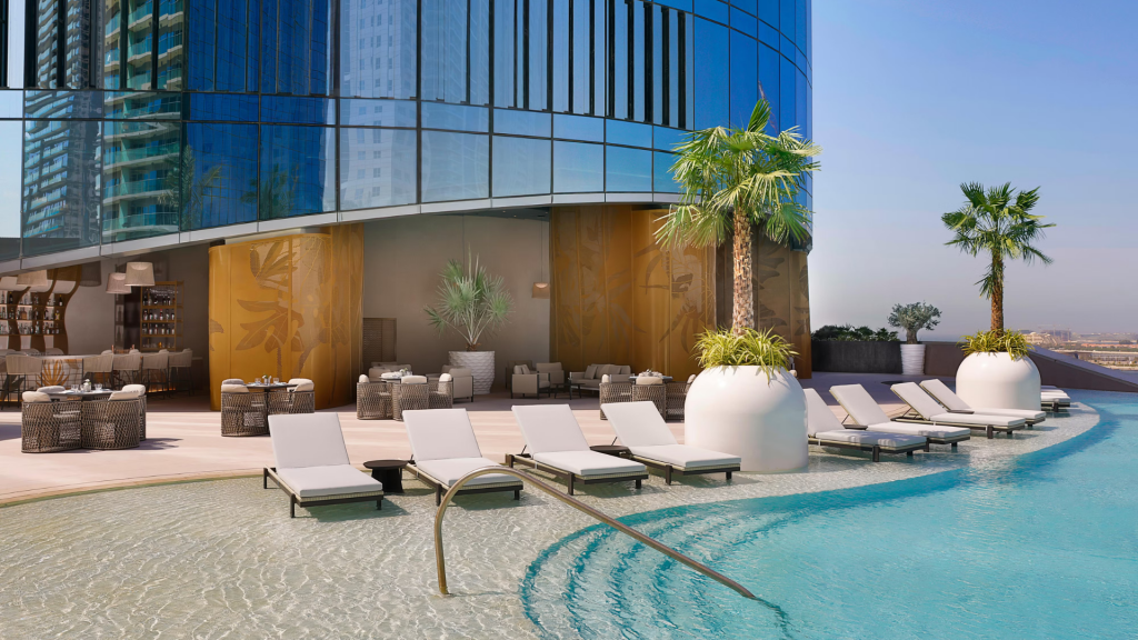 Sky Terrace of Ciel Dubai Marina with panoramic views and pool.