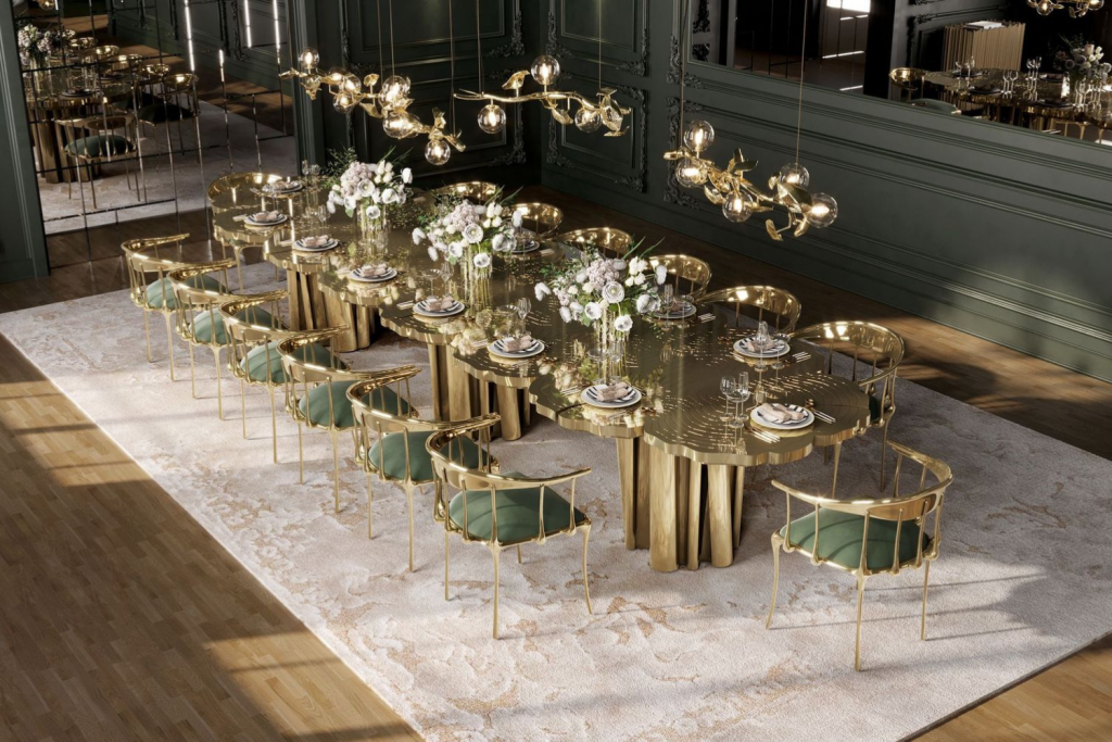 Collectible design Fortuna Dining Table by Boca do Lobo, a gold statement piece that transforms a luxury dining area into a curated sanctuary.