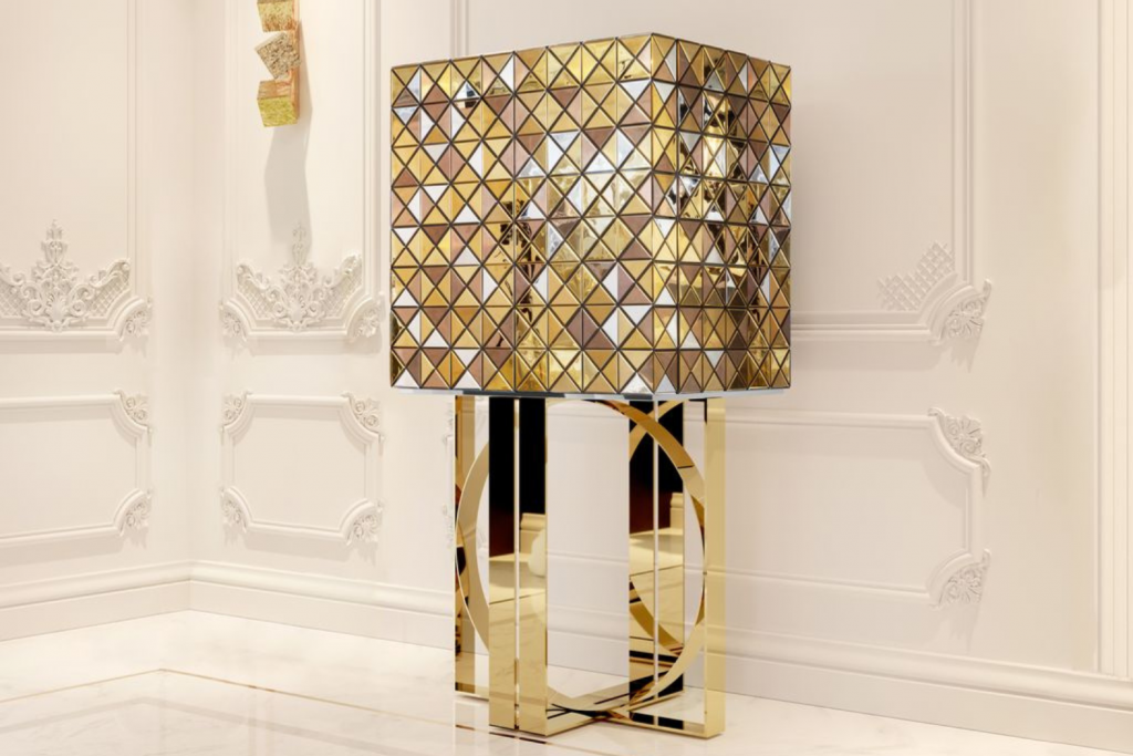 Pixel cabinet with bold texture contributing to modern luxury dining room furniture styling