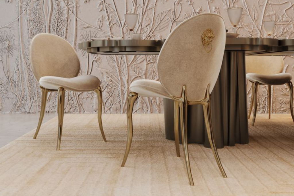 Soleil chair combining comfort and elegance in a luxury dining room furniture arrangement