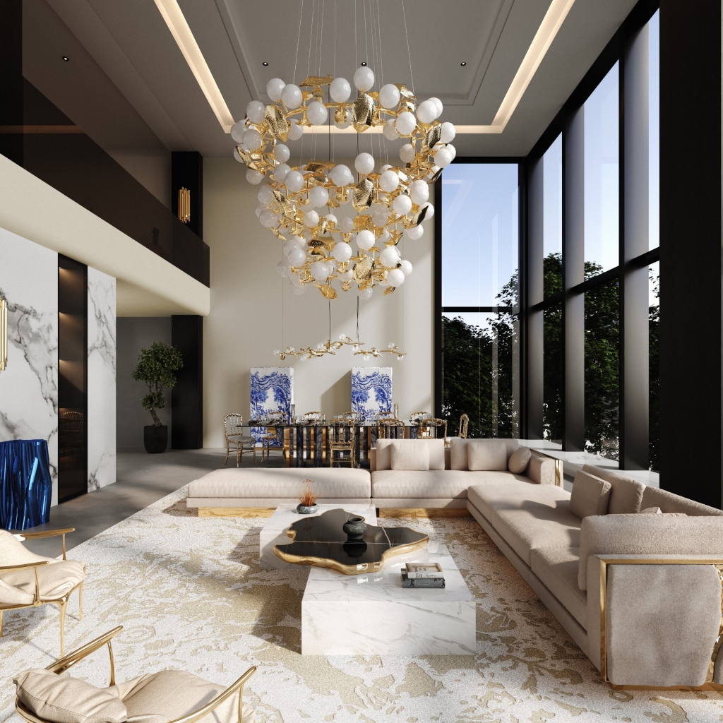 living room whit heritage pieces, from luxury brand boca do lobo at Saloni del mobile