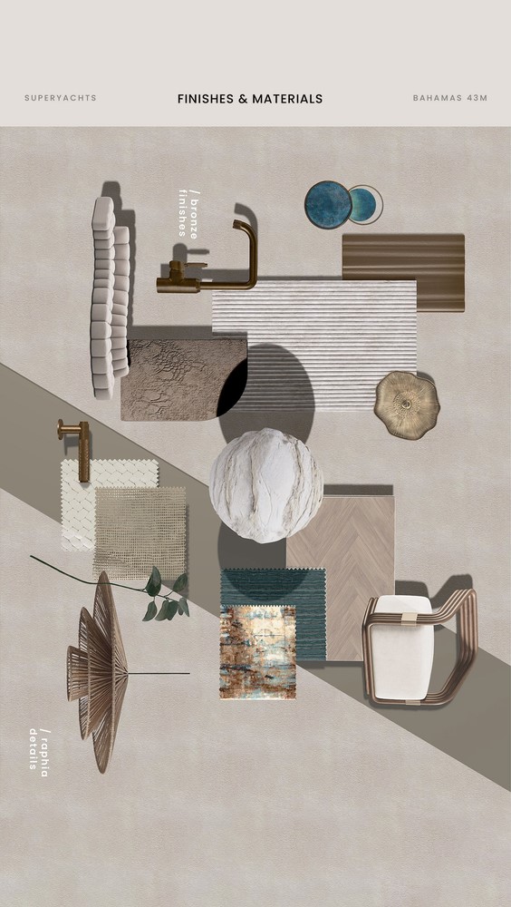 luxury interior design, finishes, and materials, examples of materials and finishes in brown, white, and blue