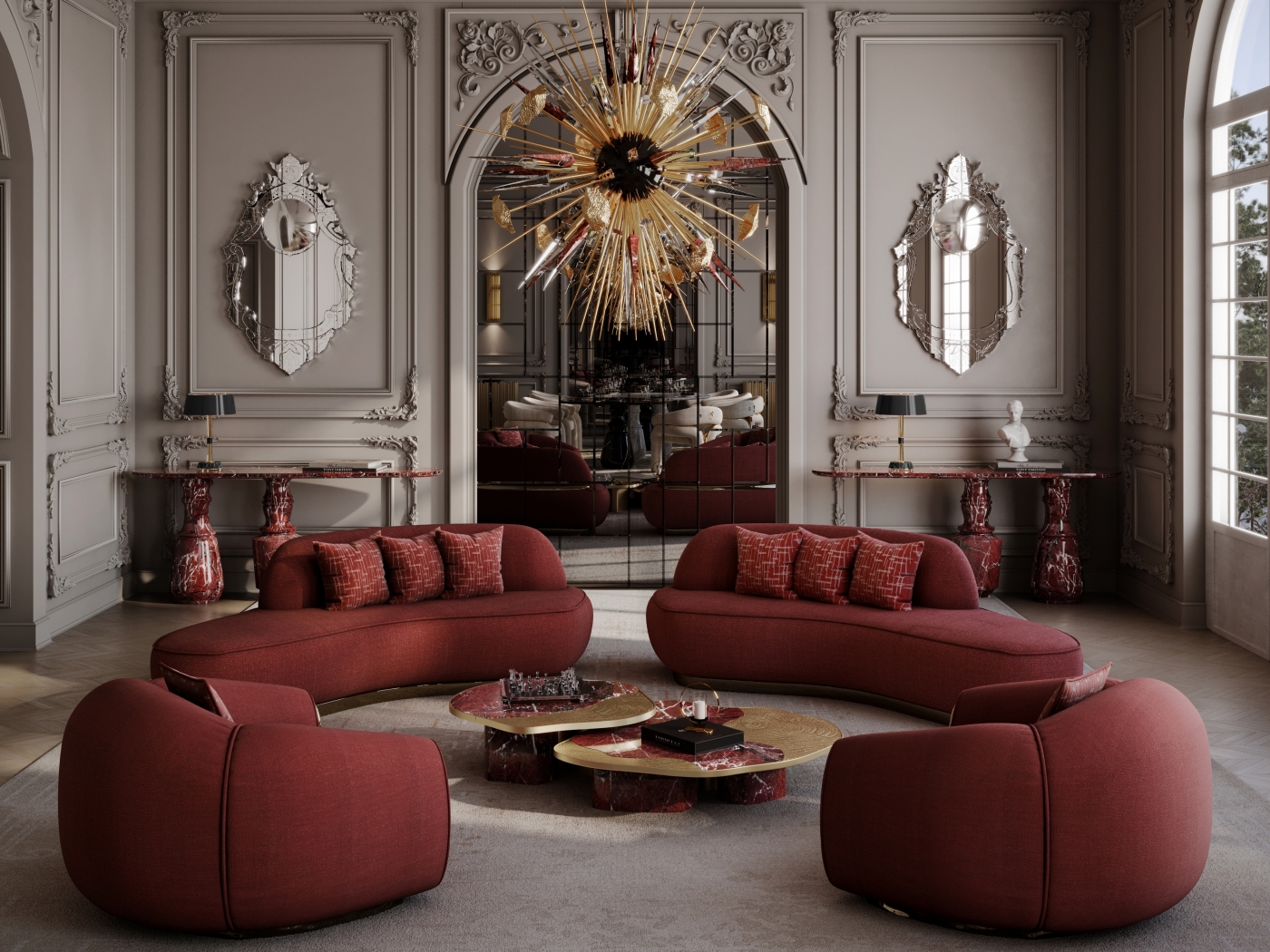 luxury armchairs living room red odette sofa and armchairs, ophelia center table