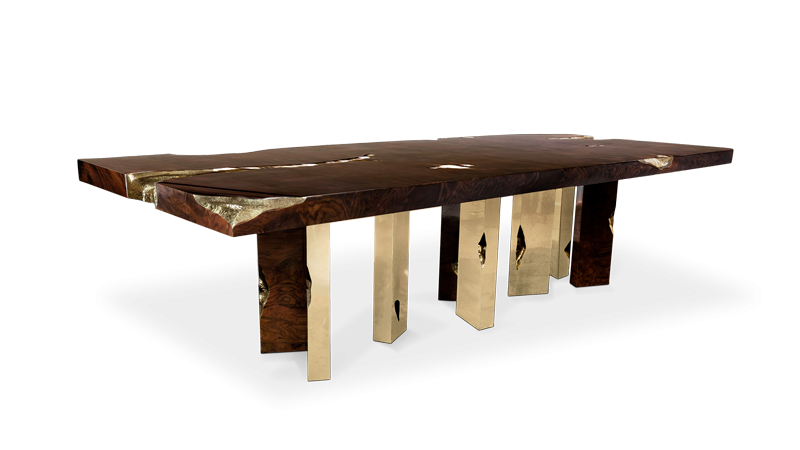 Empire dining table trends dark base gold diamond inlay detail by Boca do Lobo