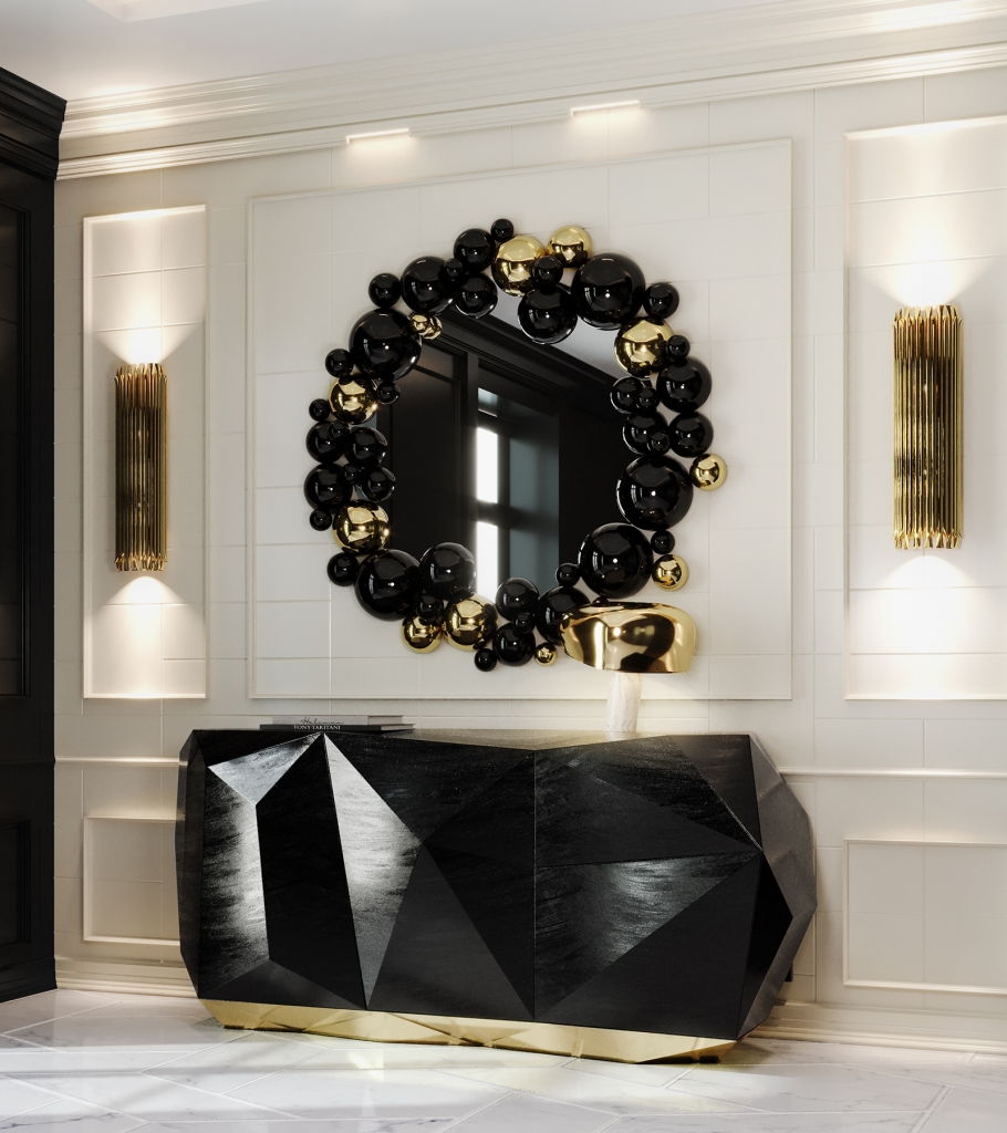 Decorative Newton II Mirror from the Newton Family by Boca do Lobo, framed with metallic spheres showcasing contemporary sculptural design