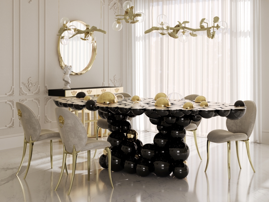 Newton dining table trends natural myrtle root gold luxury interior by Boca do Lobo
