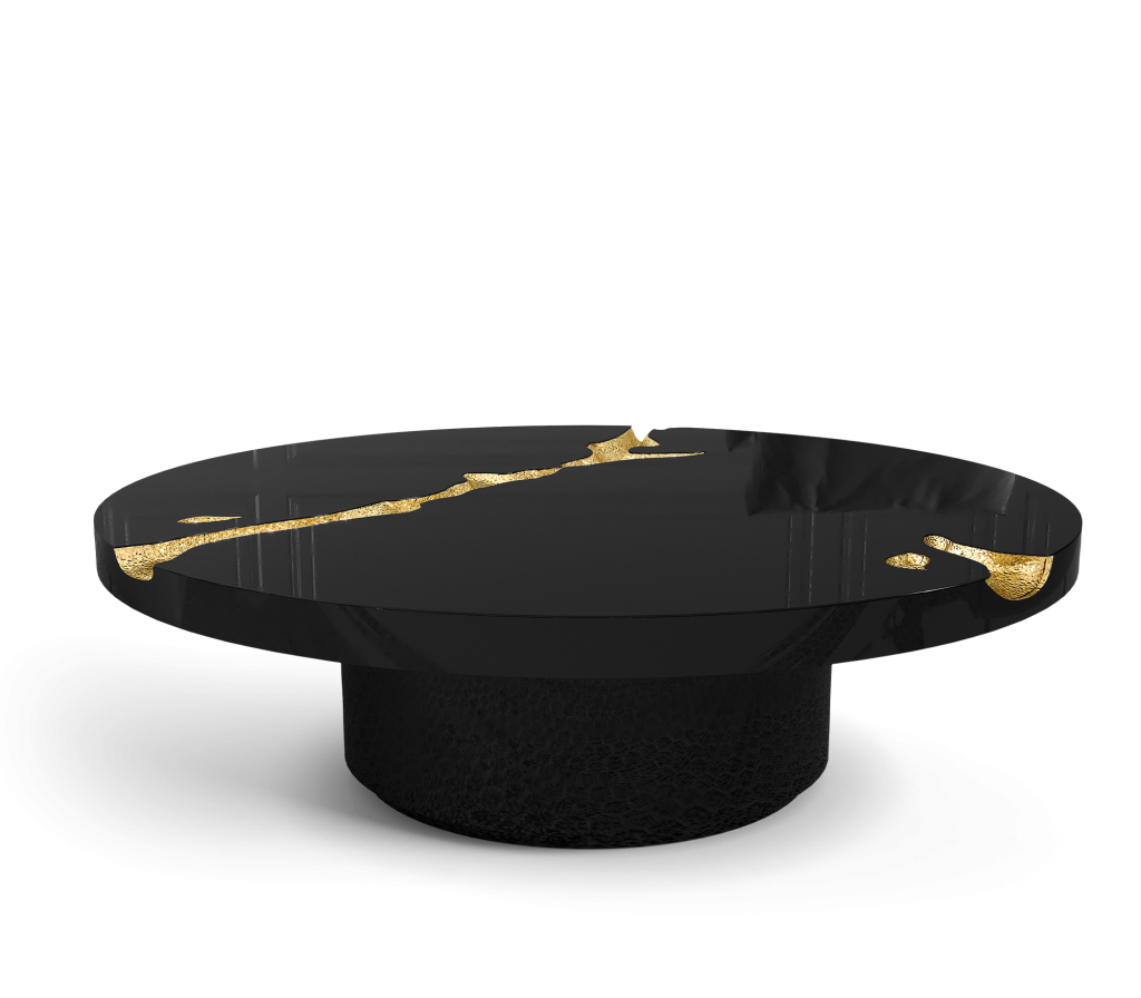 black center table whit gold details