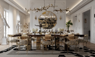 contemporany dining room with golden details