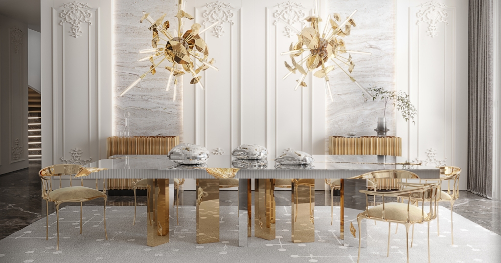 Dining room ith gold and white details