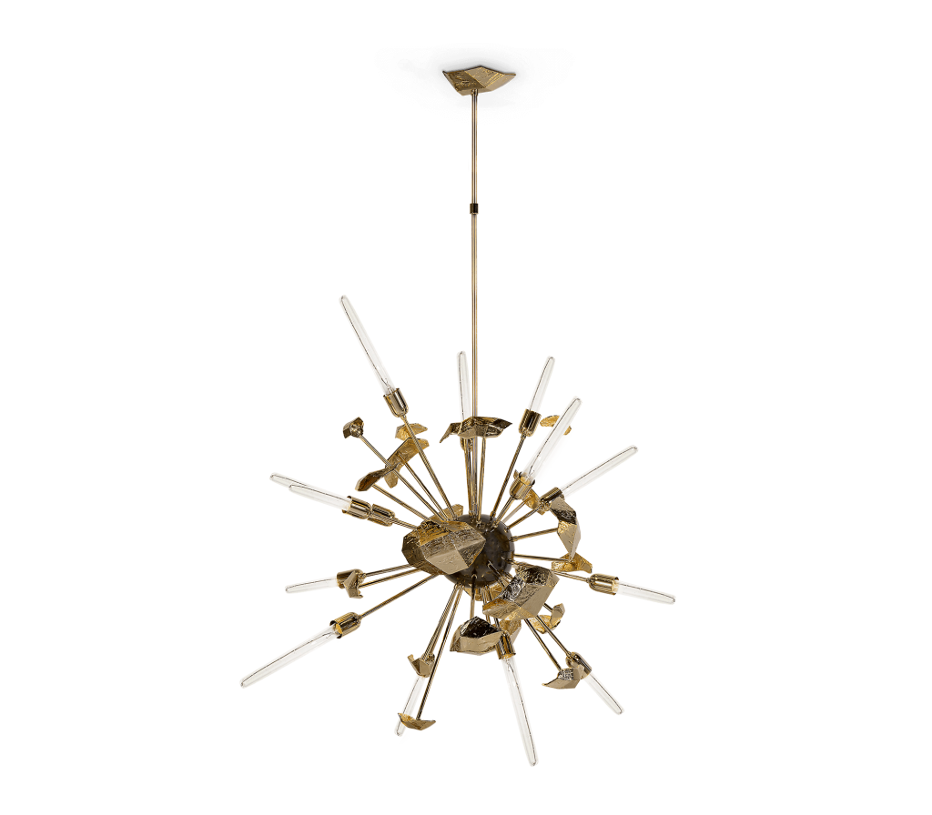 Supernova luxury entryway chandelier sculptural gold brass detail by Boca do Lobo
