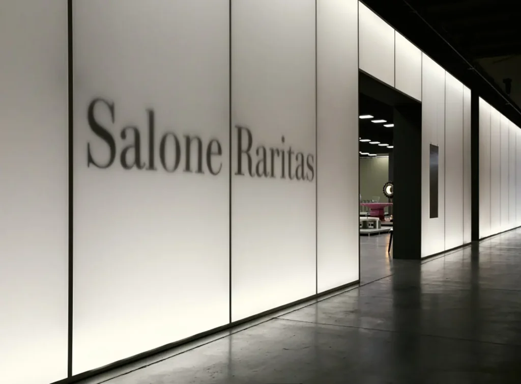 Exhibition space at Salone Rarita showcasing collectible design pieces during Milan Design Week 2026