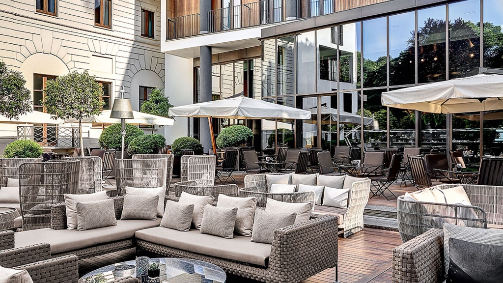 terrace, white building, Milan Hotels