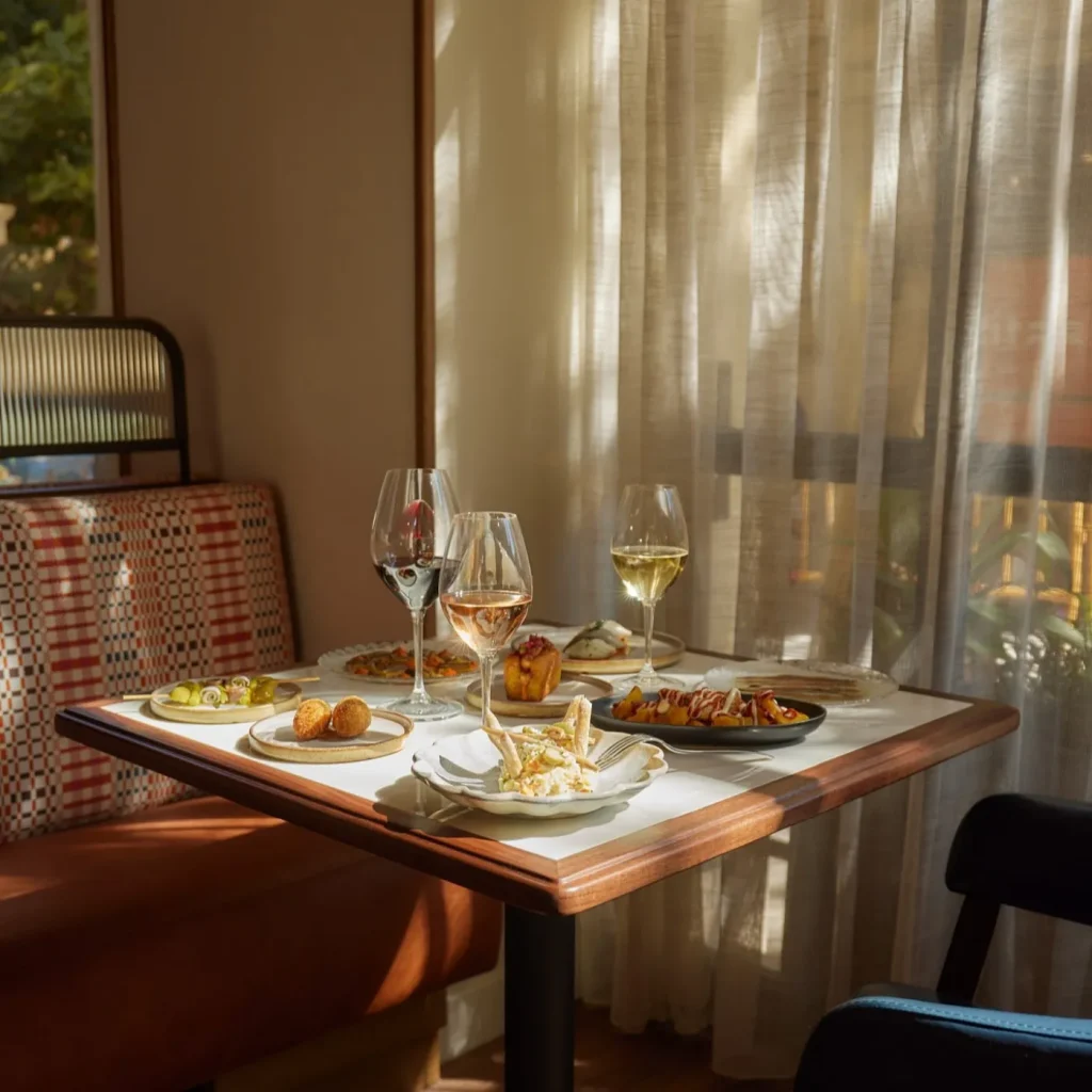 tapas and wine in a dining setting