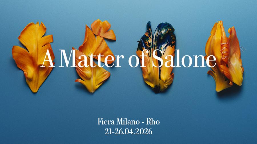 Graphic visual composition featuring sculptural organic forms representing material transformation concept, Salone del Mobile exhibitions