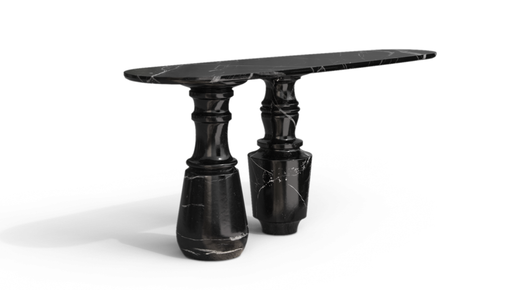 Pietra luxury consoles stone top carved base detail by Boca do Lobo