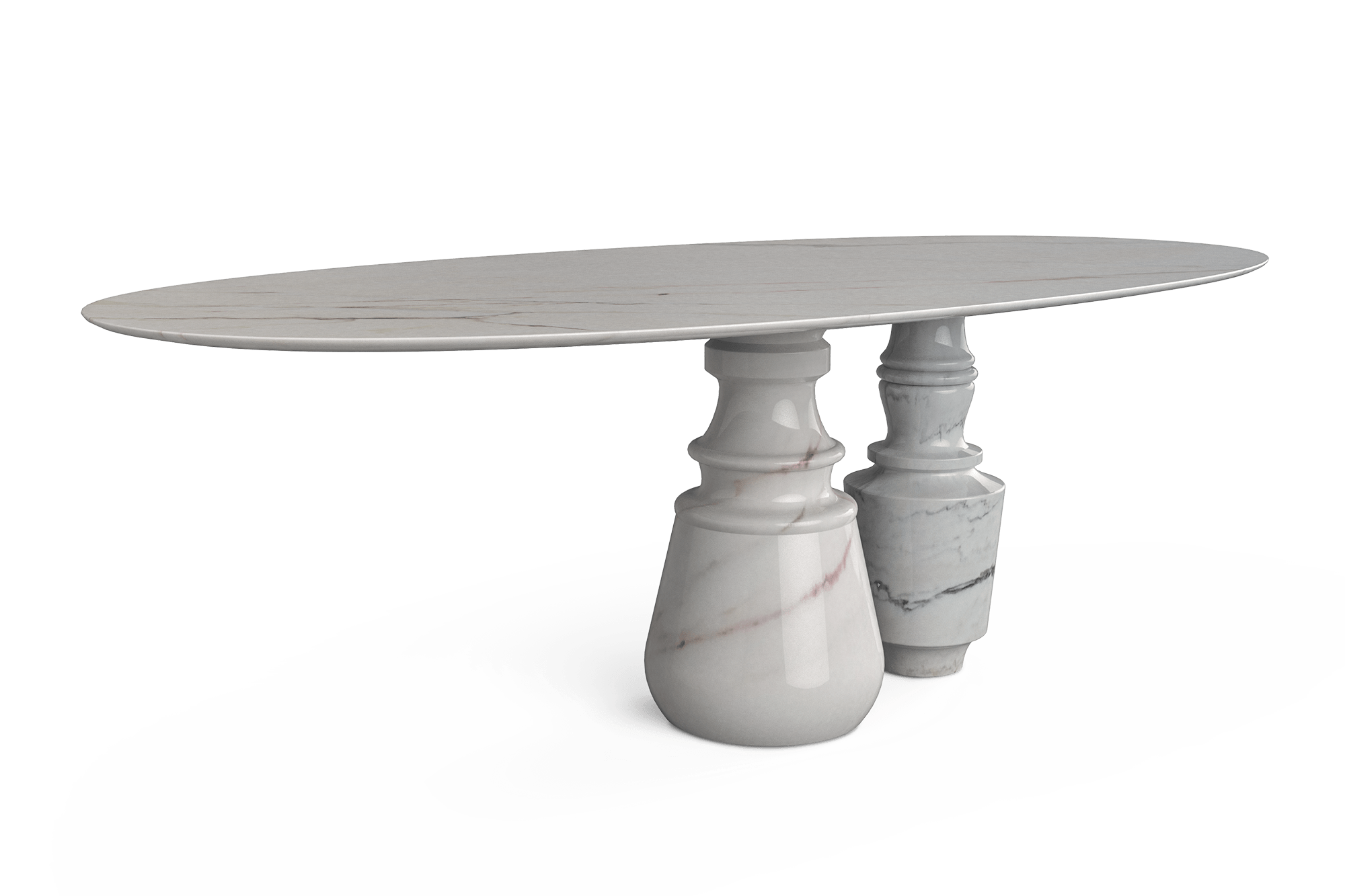 Pietra oval dining table with curved marble top and artistic base, showcasing elegant modern tables design
