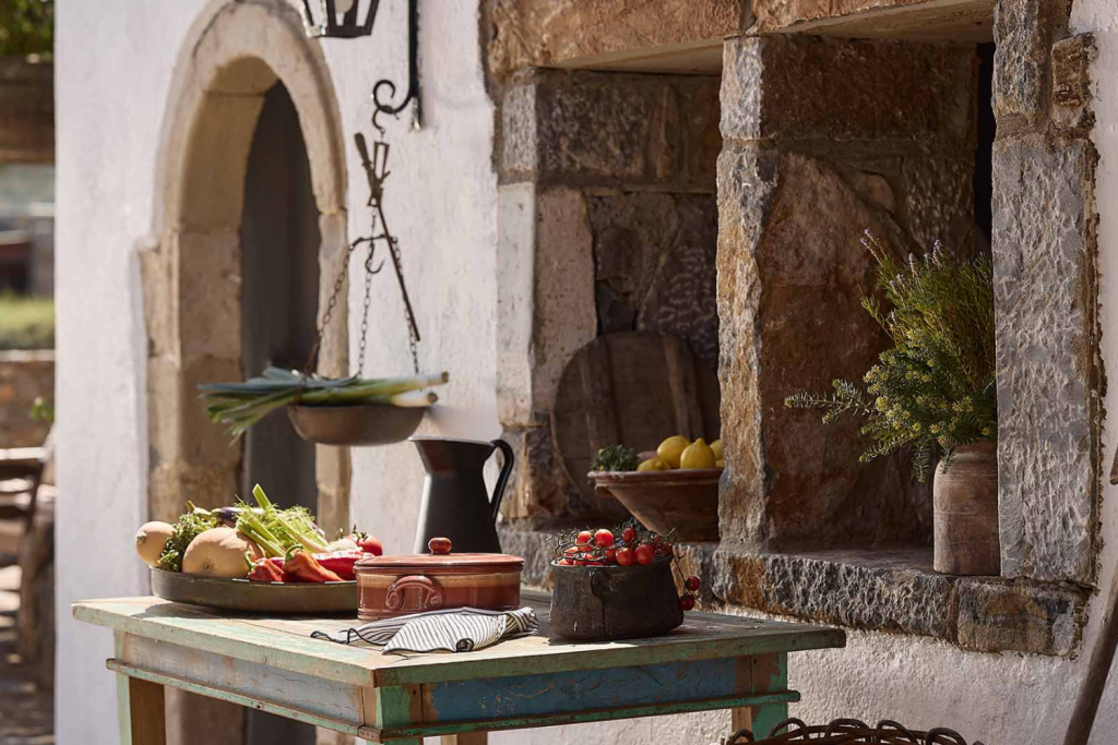table with fresh fruit and vegetables