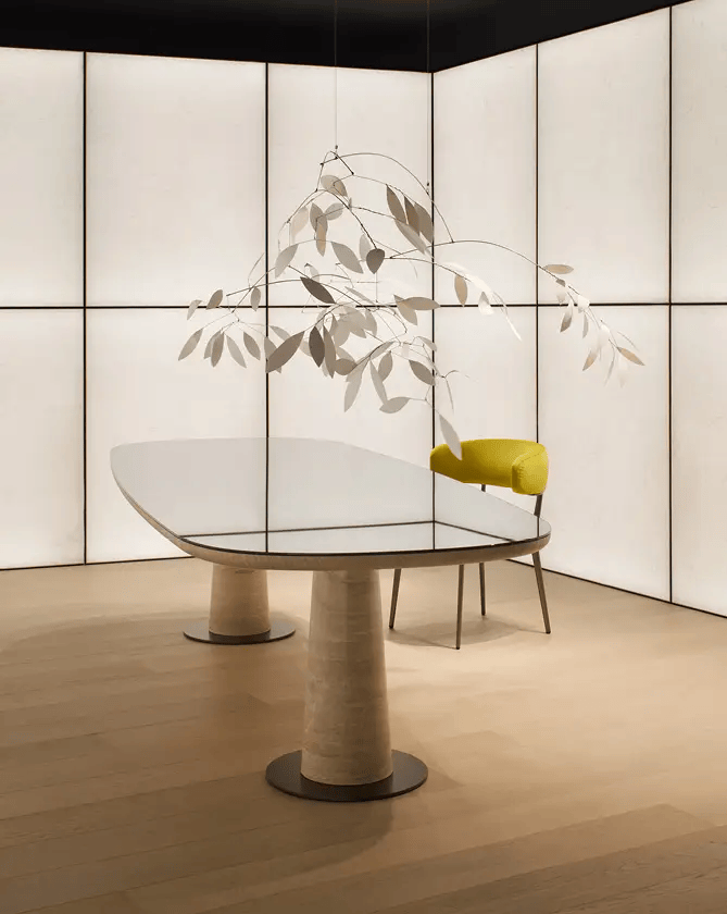 dining table, yellow chair, pieces spotted in milan