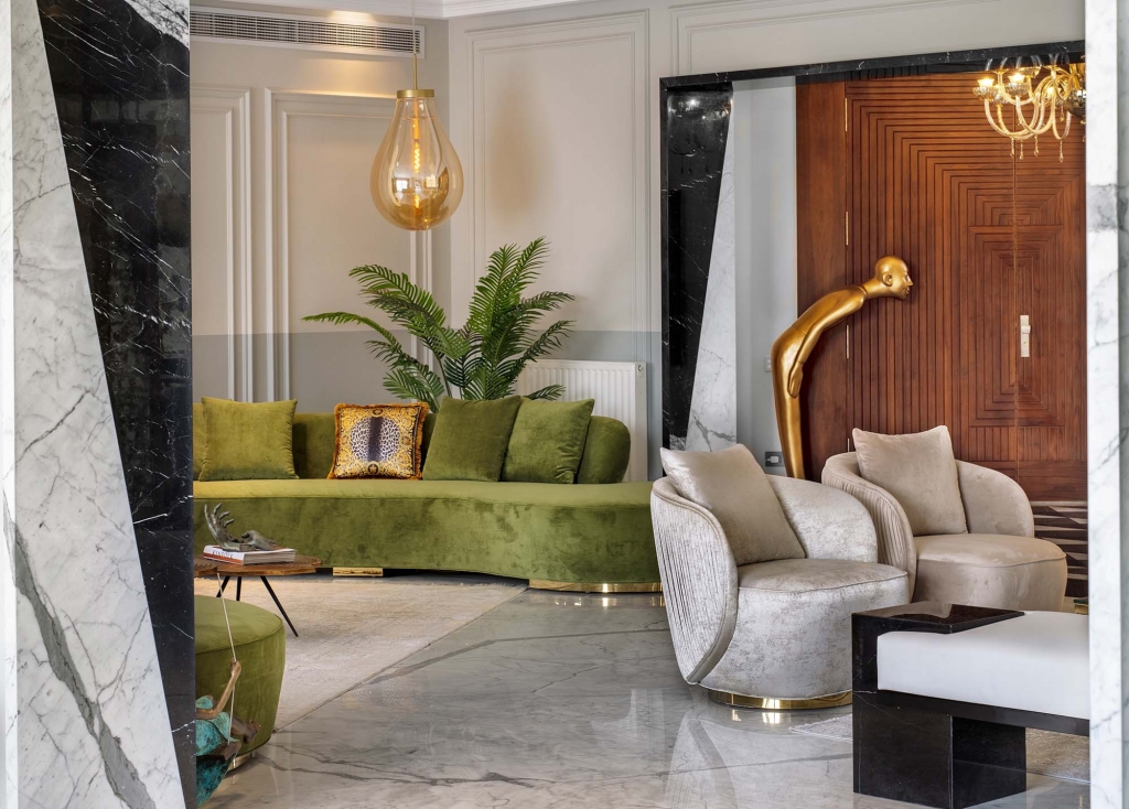 Luxury living room project by Madar Home with contemporary Egyptian interior design