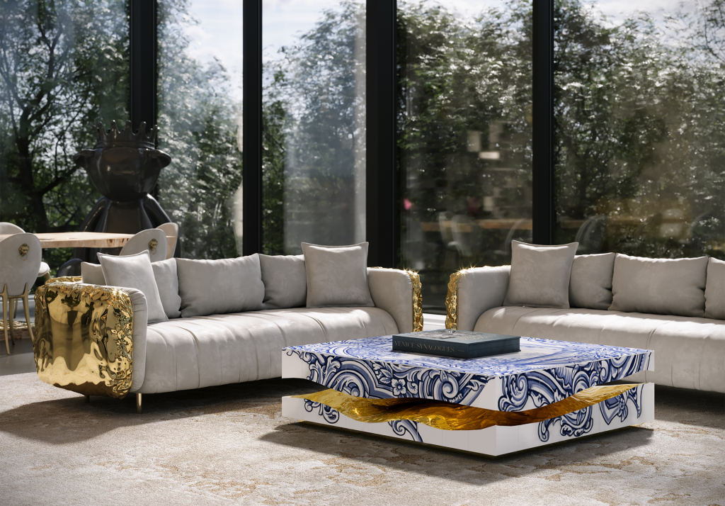 Quarry Tiles blue tiles center table living room luxury interior by Boca do Lobo