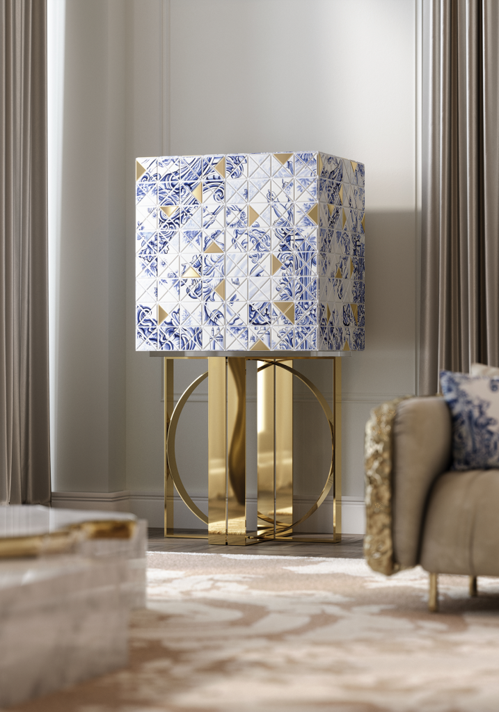 Pixel Heritage blue tiles cabinet pixel pattern luxury interior by Boca do Lobo