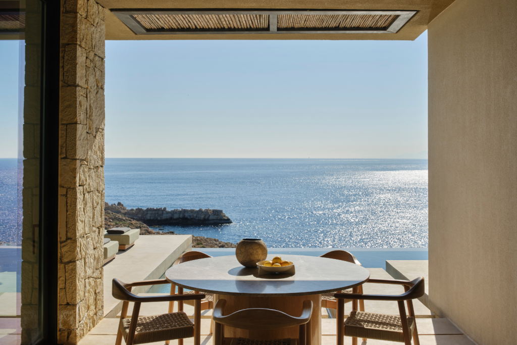 Outdoor area of a JW Marriott room in crete