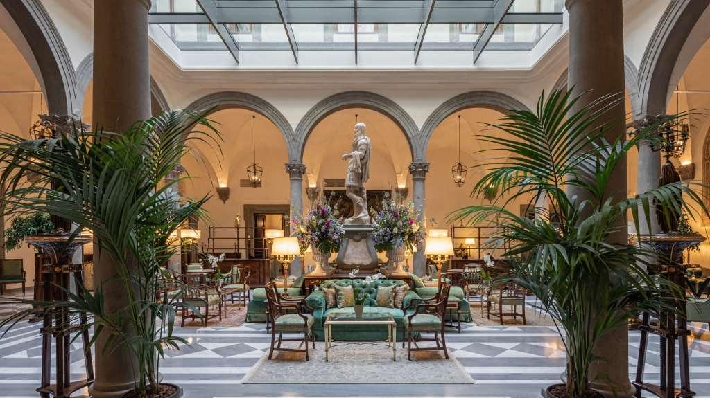 old money style, Ornate interior of a historic Florentine palace featuring frescoed ceilings, marble details, and elegant luxury décor.