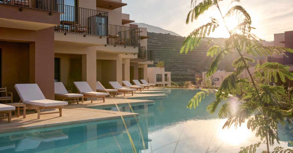 Hotel pool during sunset