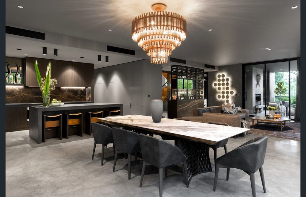 Luxury dining space showcasing timeless craftsmanship by Anna Giannis Interiors.