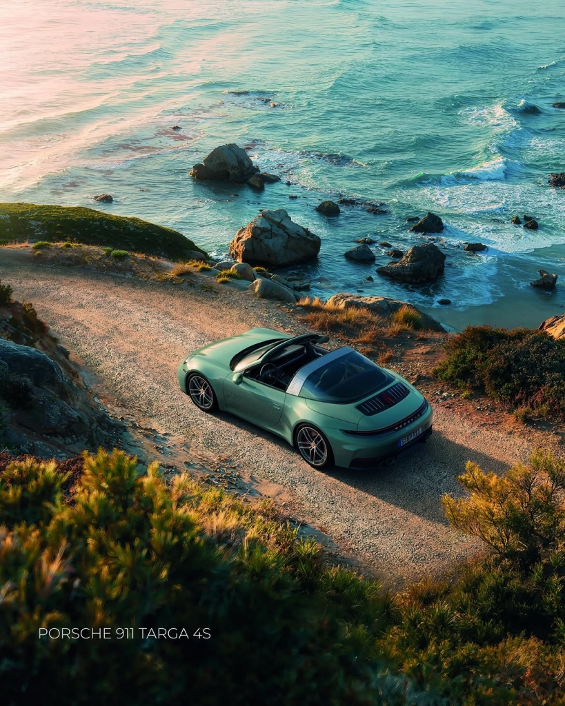 Porsche 911 Targa 4S with Targa roof open, iconic sports car design