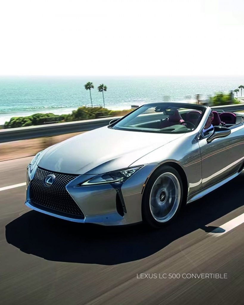 Lexus LC 500 Convertible in urban setting, sleek Japanese luxury design