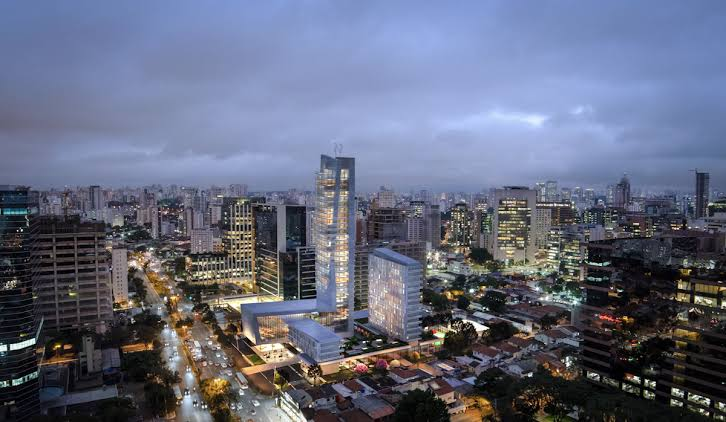 Top real state in São Paulo, Aerial view of Itaim Bibi in São Paulo, featuring luxury residential towers, modern office buildings, tree-lined avenues, and one of the city's most prestigious urban neighborhoods.