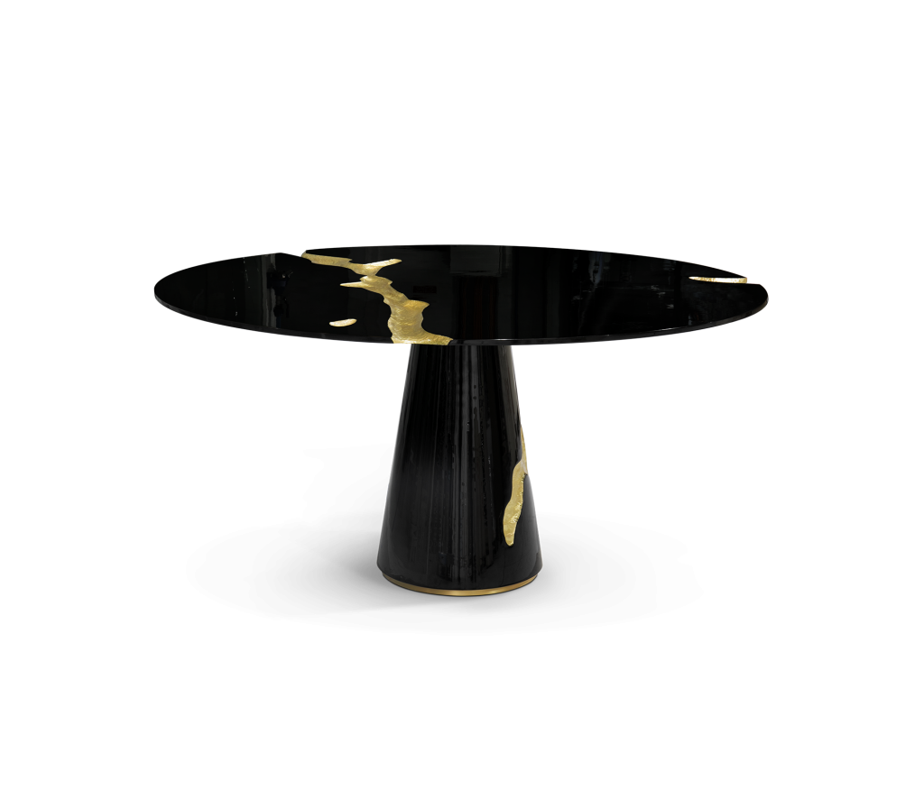 Lapiaz Black Dining Table by Boca do Lobo with handcrafted black lacquer, polished brass fissures, and sculptural luxury design – modern dining tables.
