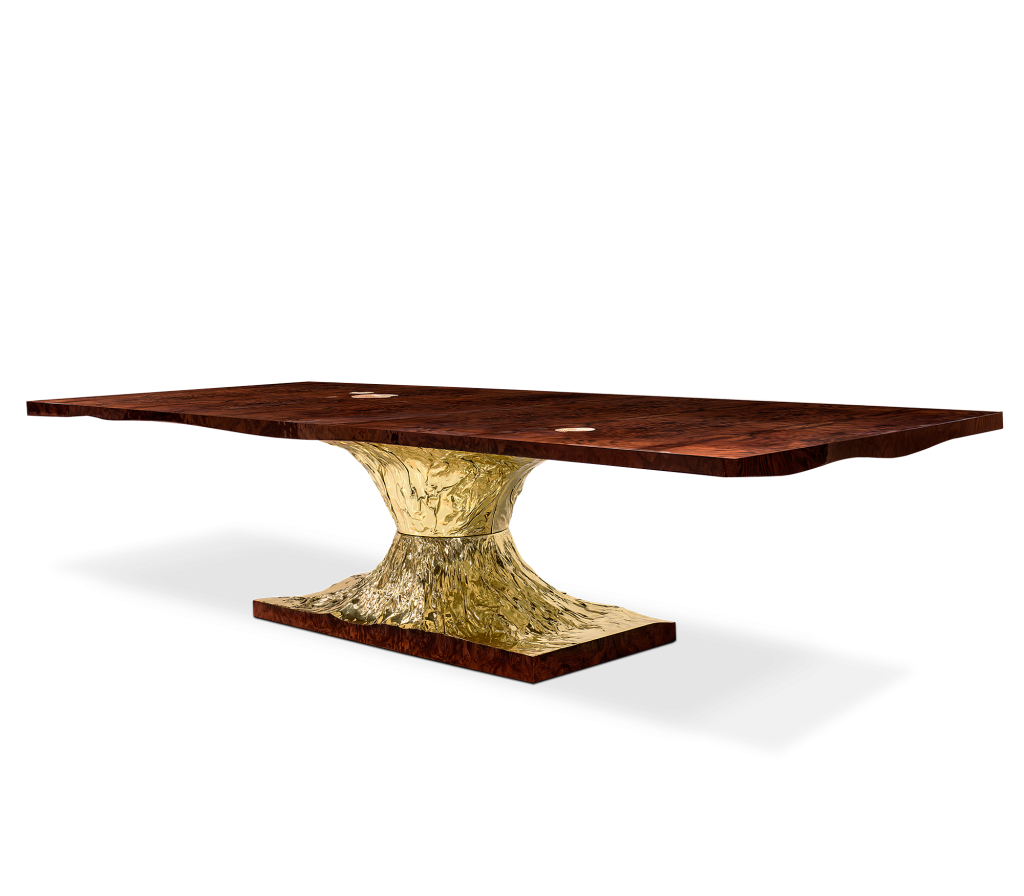 Metamorphosis Dining Table by Boca do Lobo featuring handcrafted brass spheres and an artistic sculptural base – modern dining tables.